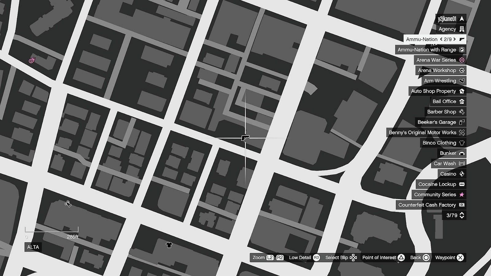 How to buy ammo in GTA 5 and GTA Online: Ammu-Nation icon on the map (Image via Rockstar Games)